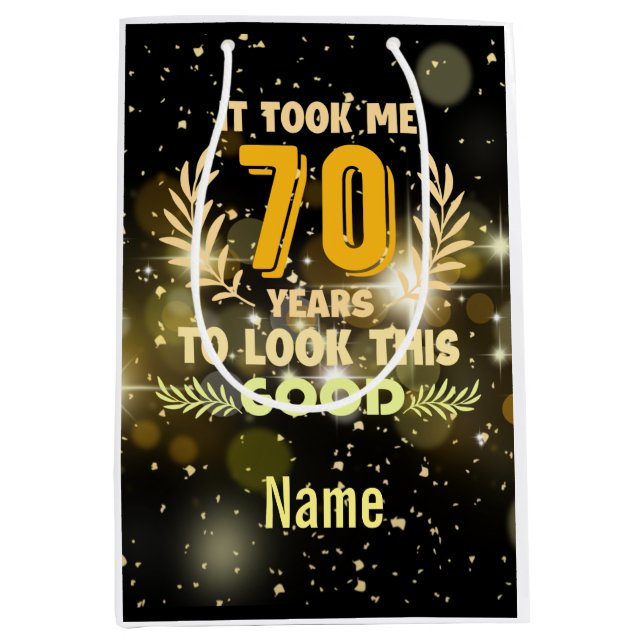 70th Birthday Black and Gold theme  70 years old  Medium Gift Bag (Front)