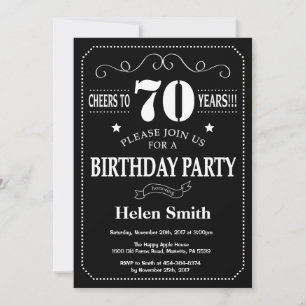70th Birthday Black and White Chalkboard Invitation