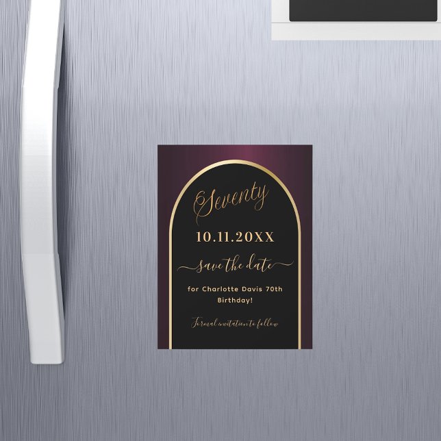 70th birthday black burgundy Save the Date magnet (Creator Uploaded)