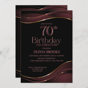 70th Birthday Black Dusty Pink Party Invitation