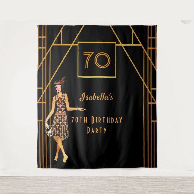 70th birthday black gold 1920's art deco tapestry (Front)