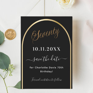 70th birthday black gold arch save the date
