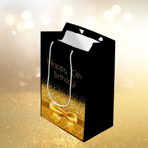 70th birthday black gold bow medium gift bag