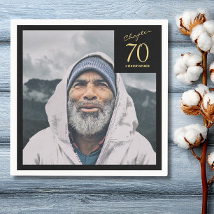 70th Birthday Black Gold Chapter 70 Photo Napkin