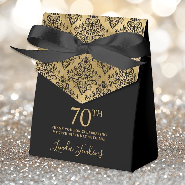 70th Birthday Black Gold Damask Thank You Favour Box (Creator Uploaded)