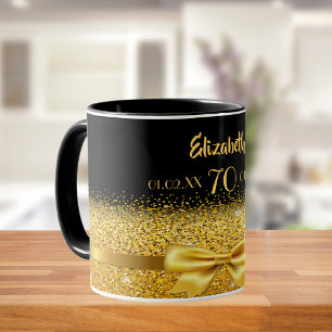 70th birthday black gold elegant name classic mug