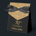 70th Birthday Black Gold Glitter Thank You Favour Box<br><div class="desc">This fabulous modern 70th Birthday Black Gold Glitter Thank You favour box with sparkling gold glitter, the birthday girl's name in a trendy script font, and tied with an elegant black bow would be perfect for your event. It would be great for a candy station, on a thank you gift...</div>