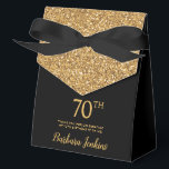 70th Birthday Black Gold Glitter Thank You Favour Box<br><div class="desc">This fabulous modern 70th Birthday Black Gold Glitter Thank You favour box with sparkling gold glitter, the birthday girl's name in a trendy script font, and tied with an elegant black bow would be perfect for your event. It would be great for a candy station, on a thank you gift...</div>
