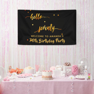 70th birthday black gold hello 70 name script banner