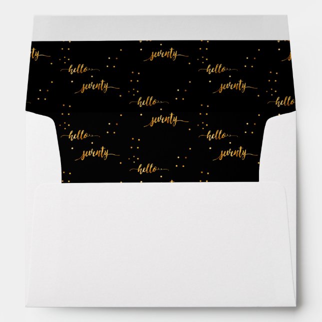 70th birthday black gold hello 70 typography envelope (Back (Bottom))