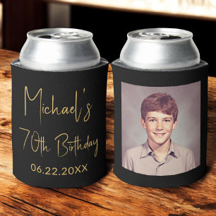 70th Birthday Black Gold Instagram Photo Can Cooler