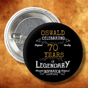 70th Birthday Black Gold  Legendary Retro 3 Cm Round Badge