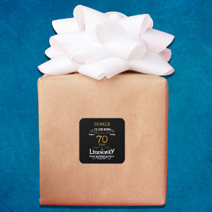 70th Birthday Black Gold Legendary Retro Square Sticker