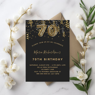 70th birthday black gold leopard glamourous invitation