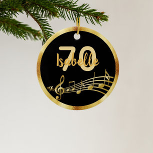 70th birthday black gold music notes name ceramic tree decoration