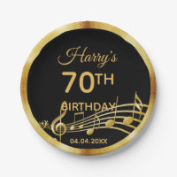 70th birthday black gold music notes name