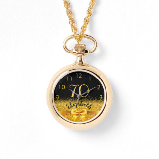 70th birthday black gold name classic elegance bow watch