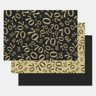 70th Birthday Black & Gold Number Pattern 70 Wrapping Paper Sheet