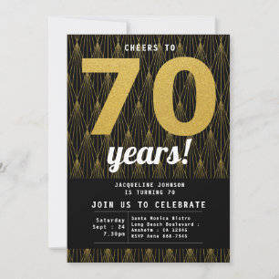 70th Birthday Black Gold Party Invitation