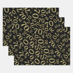 70th Birthday Black/Gold Random Number Pattern 70 Wrapping Paper Sheet