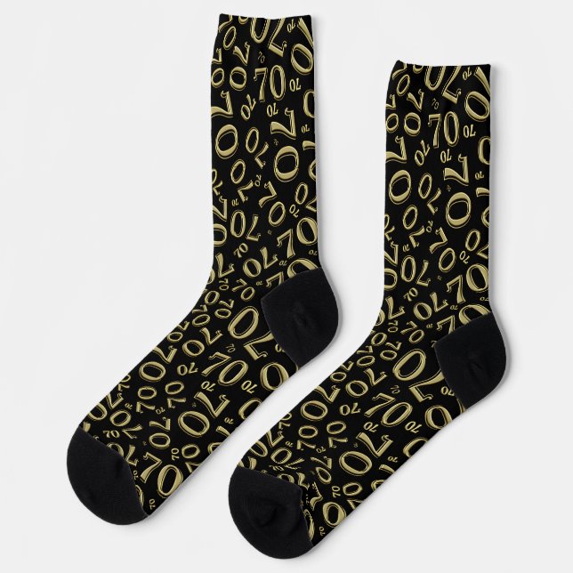 70th Birthday Black/Gold Random Number Pattern Socks (Left)