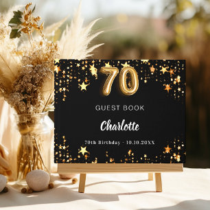 70th Birthday black gold stars Guest Book
