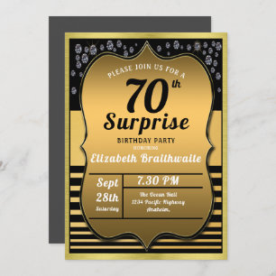 70th Birthday Black Gold Surprise Party Invitation