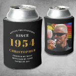 70th Birthday Black Gold With Photo Can Cooler<br><div class="desc">Personalised Birthday add your name and year can cooler with your photo on the rear. Edit the name and year with the template provided. A wonderful custom birthday party accessory. More gifts and party supplies available with the "setting standards" design in the store.</div>