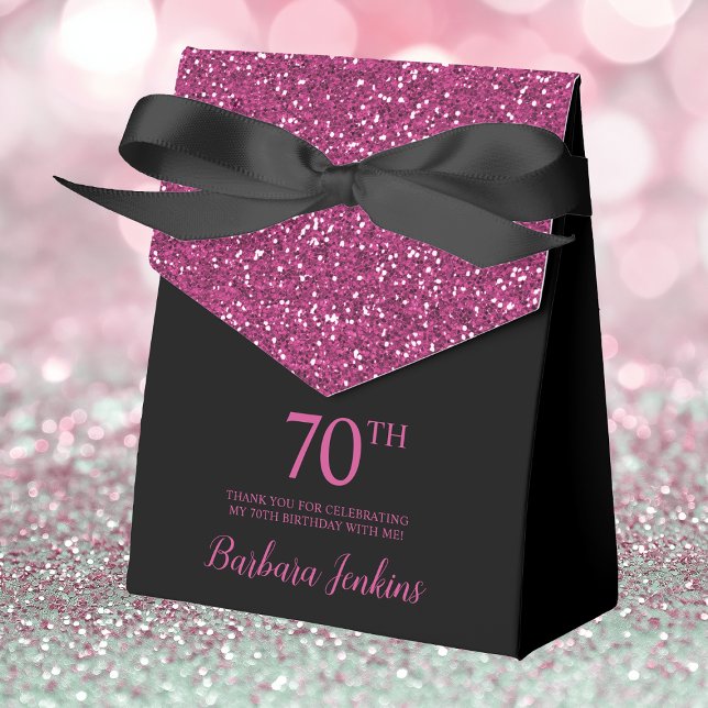 70th Birthday Black Hot Pink Glitter Thank You Favour Box (Creator Uploaded)