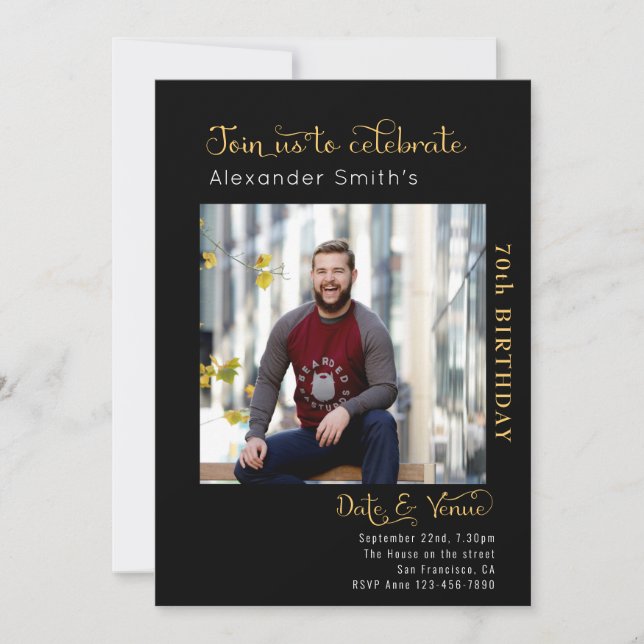 70th Birthday Black Invitation (Front)