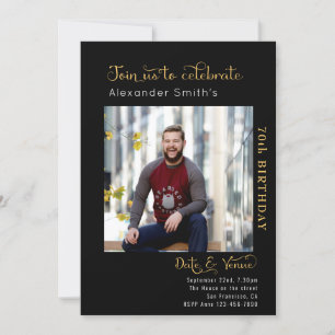 70th Birthday Black Invitation