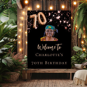 70th Birthday black rose gold photo star welcome  Poster