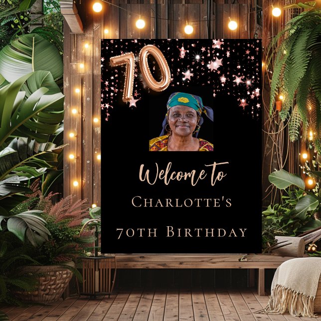 70th Birthday black rose gold photo star welcome  Poster (Creator Uploaded)