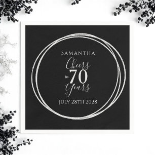70th Birthday Black Silver Cheers 70 Years Party Napkin