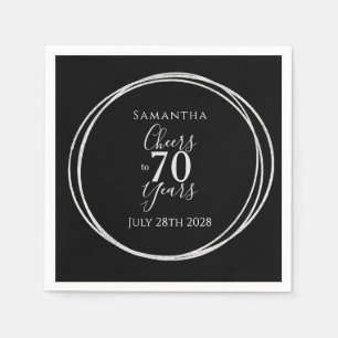 70th Birthday Black Silver Cheers 70 Years Party Napkin