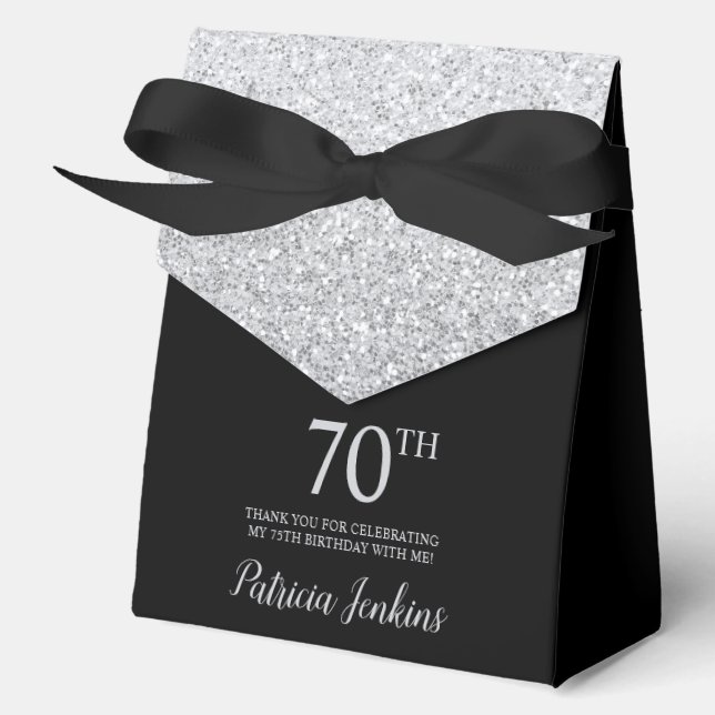70th Birthday Black Silver Glitter Thank You Favour Box (Front)