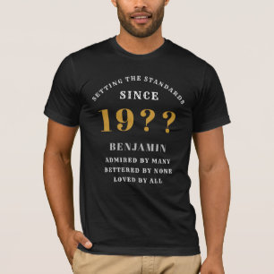 70th Birthday Black White Gold Elegant Name Year T-Shirt