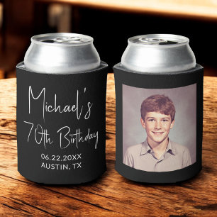 70th Birthday Black White Instagram Photo Can Cooler