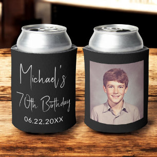 70th Birthday Black White Instagram Photo Can Cooler