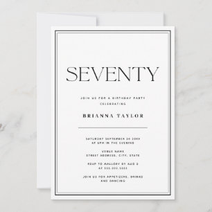 70th Birthday Black & White Invitation