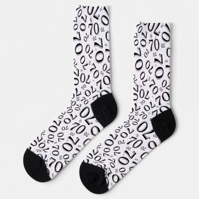 70th Birthday Black/White Random Number Pattern Socks (Left)