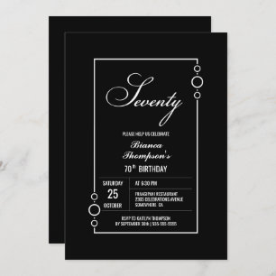 70th Birthday Black with White Frame Party Invitation