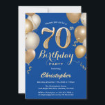 70th Birthday Blue and Gold Balloons Confetti Invitation<br><div class="desc">70th Birthday Blue and Gold Balloons Confetti Invitation. For further customisation,  please click the "Customise it" button and use our design tool to modify this template.</div>