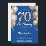 70th Birthday Blue and Gold Balloons Confetti Invitation<br><div class="desc">70th Birthday Blue and Gold Balloons Confetti Invitation. For further customisation,  please click the "Customise it" button and use our design tool to modify this template.</div>