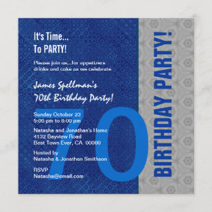 70th Birthday Blue and Silver Pattern Recycled Invitation