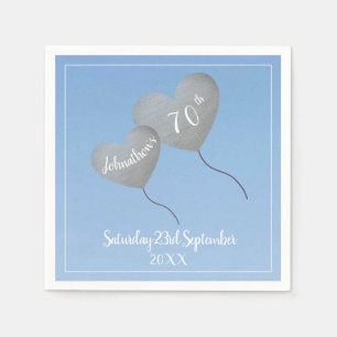 70th birthday blue balloon napkin