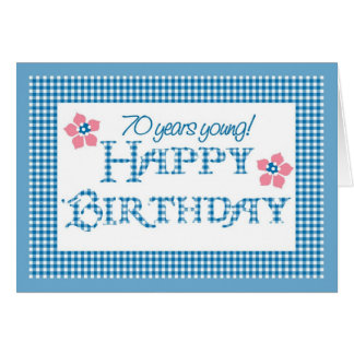 70th Birthday, Blue Check Gingham Pattern