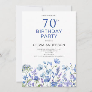70th Birthday Blue Floral Invitation