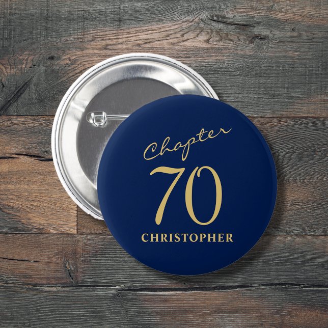 70th Birthday Blue Gold 6 Cm Round Badge (Creator Uploaded)