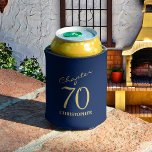 70th Birthday Blue Gold Can Cooler<br><div class="desc">Keep the drinks cool and the party hot with these easily personalised blue and gold can coolers. A nice touch for the celebration.</div>